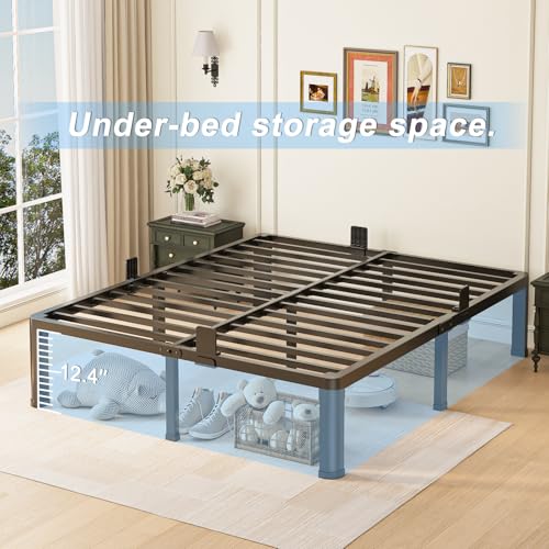 14 inch Queen Bed Frame with Round Corner Legs Mattress Slide Stopper,3500 lbs Heavy Duty Metal Platform,Steel Slats Support,No Box Spring Needed,Easy Assembly,Noise Free - size: Queen, style: 14 inch