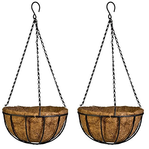 Kingbuy 8" Metal Hanging Basket for Small Succulents & Herbs – 5" Depth Rust-Resistant Wire with Coconut Liner & Chain for Kitchen Window, Balcony & Small Spaces - 2 Pack - size: 8 Inch, style: 2 Pack
