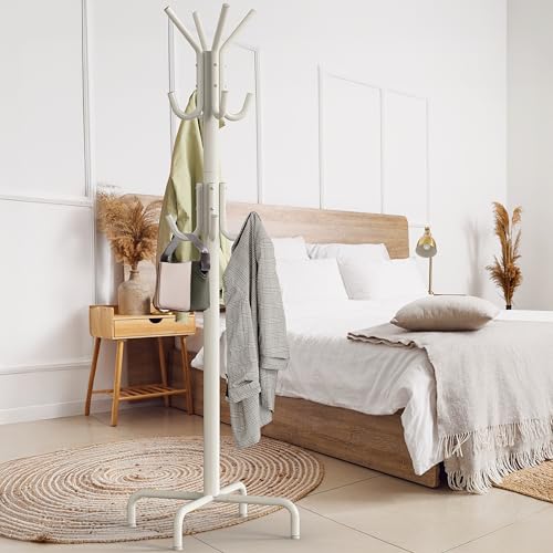 Simple Houseware Standing Coat/Hat Hanger Organizer Rack, 12 Hooks, White | For Entryway, Bedroom, and Hallway - color: White