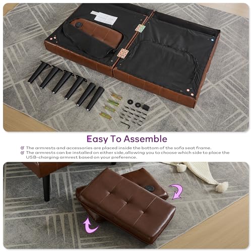 65'' Convertible Futon Sofa Bed with USB, Small Couch for Living Room | Sleeper Sofa and Loveseat, Adjustable Folding Couch with Tufted Design and 2 USB Ports, Bedroom Apartment Office, Brown - color: Brown