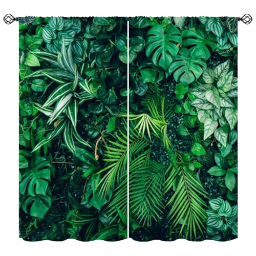 Tropical Palm Leaves Window Curtain, Summer Jungle Garden Nature Eco Theme Plant Window Drapes for Living Room Bedroom 42" W X 45" L(No Blackout) - color: Flamingo-11, size: 20.5"W x 45"L (Pack of 2)