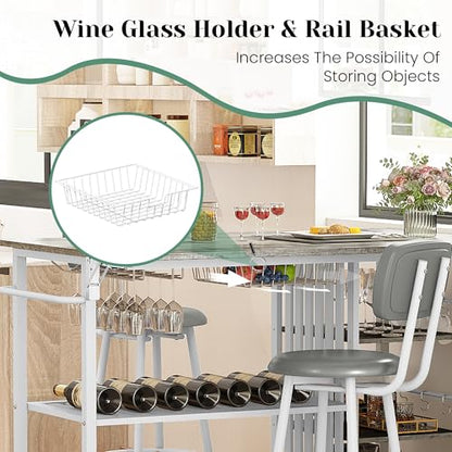 Recaceik Small Kitchen Island Table for 2 with Storage & Seating, Drop Leaf Dining Table Set for Small Space (Grey)