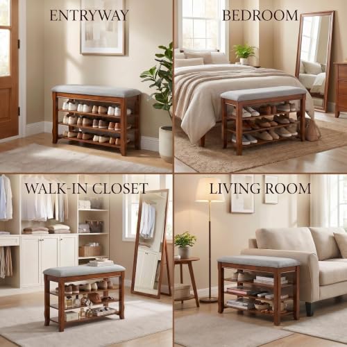 Solid Wood Shoe Rack Bench with Storage, Flip-Top Soft-Close Lid, 31.5” | 550 lbs Max Load, Adjustable Shelves, Cushioned Entryway Shoe Organizer for Closet, Hallway, Foyer - size: 31.5"