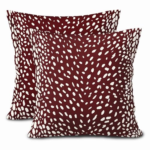 Antelope Burgundy Red Pillow Covers 16X16 Inch Neutral Animal Faux Fawn Decorative Pillow Cases Modern Euro Cotton Linen Throw Pillows Set of 2 Farmhouse Home Decor For Sofa Couch Porch Outdoor - color: 5-burgundy Red, size: 16" x 16" (Pack of 2)
