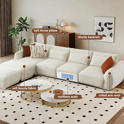 U Shaped Cloud Sectional, Convertible L Shaped Couch with Removable Ottomans,Modular Cloud Couch Sectional for Living Room(4 Set + 2 Ottomans - White) - color: White, size: 4set+2 Ottoman