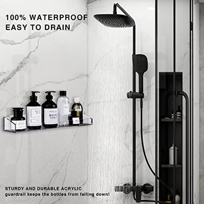 Bakzon Acrylic Shower Shelves 2 Pack – No Drill Adhesive Acrylic Bathroom Shelves, Heavy Duty Shower Caddy Holds 20 lbs, Clear Wall Mounted Shower Organizer for Inside Shower - style: Shower Caddy-Clear