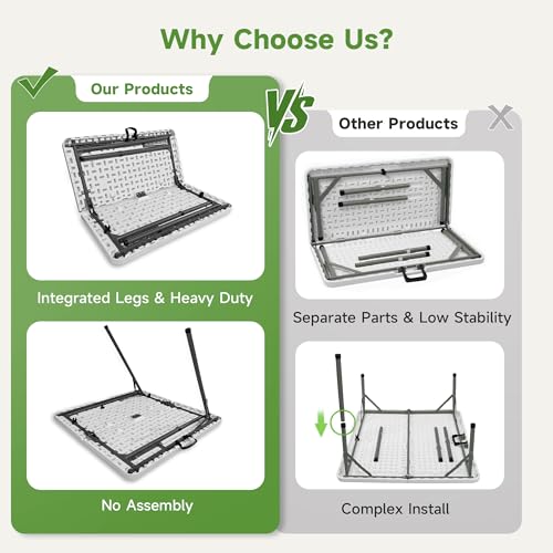 3 ft Square Folding Card Table, Portable Folding Table with Carrying Handle, Heavy Duty 400 lbs Capacity, Ideal for Dining, Camping, Picnic, Party