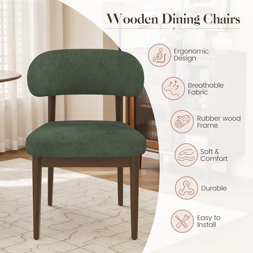 Wooden Dining Room Chairs Set of 2, Modern Upholstered Velvet Kitchen Chairs with Ergonomic Curved Back, Farmhouse Dining Side Chair with Solid Wood Frame for Kitchen Room, Green - color: Green