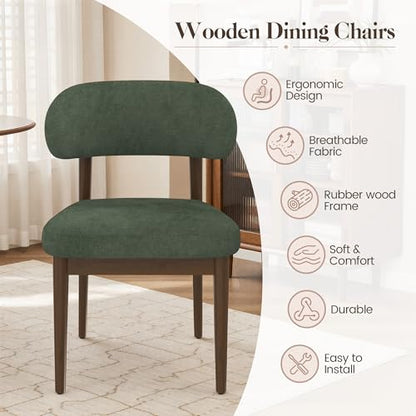 Wooden Dining Room Chairs Set of 2, Modern Upholstered Velvet Kitchen Chairs with Ergonomic Curved Back, Farmhouse Dining Side Chair with Solid Wood Frame for Kitchen Room, Green - color: Green