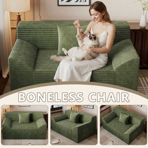 42" Boneless Oversized Chair with Side Pocket, Sofa Small Single Couch in a Box, Deep Seating Boneless Chair for Bedroom Living Room Office Apartment, No Assembly, Green - color: Green, size: 42'' Style 4