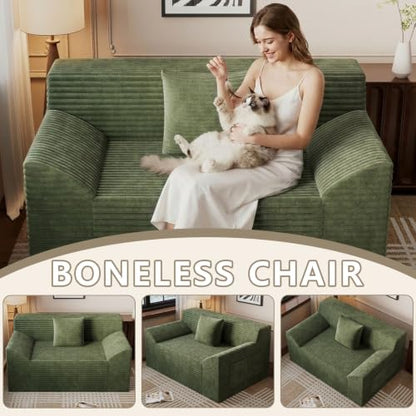 42" Boneless Oversized Chair with Side Pocket, Sofa Small Single Couch in a Box, Deep Seating Boneless Chair for Bedroom Living Room Office Apartment, No Assembly, Green - color: Green, size: 42'' Style 4