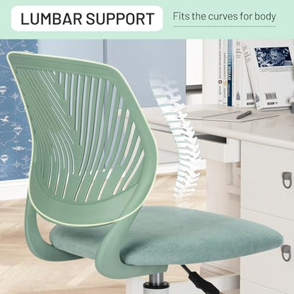 FurnitureR Armless Small Desk Chair, Ergonomic Kids Chairs Adjustable Swivel with Rolling Casters, Fabric Padded Seat & Breathable Back, Study & Homework Chair, Aqua - color: Aqua