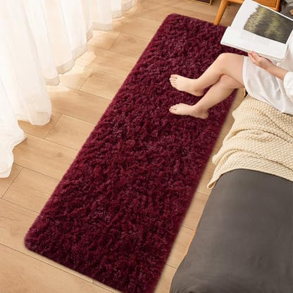 Fluffy Burgundy Red 2x4 Hallway Runner Rug - color: A- Wine Red, size: 2' X 4' (Runner)