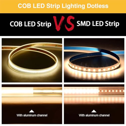 LLTOP COB LED Strip Lights Waterproof IP67 24VDC Natural White 4000K 16.4FT | CRI 92Ra+, Outdoor LED Tape Lighting, DIY Cuttable, For Bedroom Kitchen Cabinet Shelf (Power Supply Not Included) - color: Natural White 4000K (power supply not included)