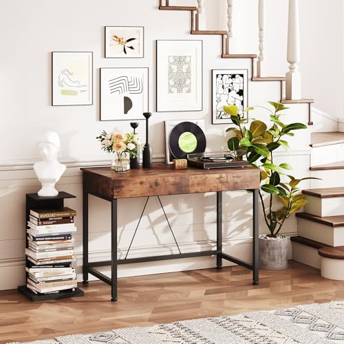Mexin Small Desk with 2 Wooden Drawers, 40 Inch Home Office Writing Desk, Vanity Desk with Storage, Computer Desk for Bedroom Small Spaces, Table for Office, Kids Study, Makeup, Rustic Brown - color: Rustic Brown