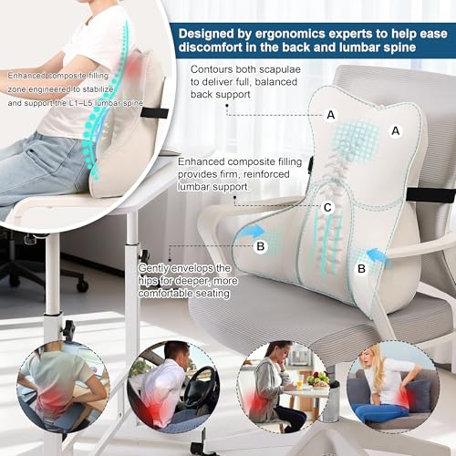 Lumbar Support Pillow(Pat. Pend) – Multi-Functional Ergonomic Back Cushion for Sofa Chair, Car Seat & Sofa, Reading Pillow with Firm Multi-Zone Support to Relieve Lower Back Pain, Misty White - color: Misty White