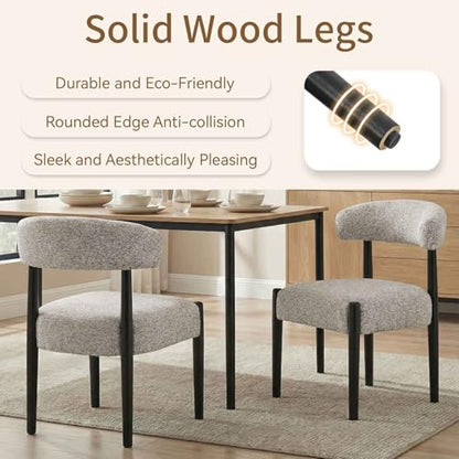 VKNOW Wooden Dining Chairs Set of 2 with Black Wood Legs, Curved Backrest | Modern Upholstered Dining Chairs with Thickened Cushion, Soft Chenille Fabric, for Dining Room/Kitchen, Brown - color: Brown(black Legs), size: Set of 2