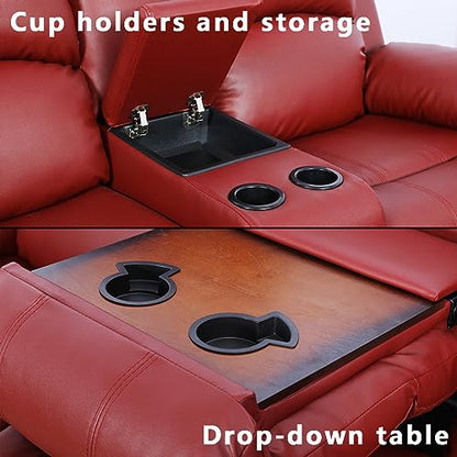 A Ainehome Living Room Furniture Set Leather Recliner Sofa Set Loveseat Chair Furniture Sofa Set for Living Room/Small Space/Rv/House/Office/Theater Seating (A-Red Leather, Sofa+Loveseat) - color: A-red Leather, size: Sofa+Loveseat