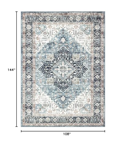 Area Rug 9×12, Large Vintage Boho Rug,Ultra-Soft Low Pile, Washable, Non Slip,Stain Resistant, Printed Carpet for Living Room Bedrooms Playroom Office Kitchen, Blue/Navy - color: Blue/Navy, size: 9' x 12' (Rectangular)