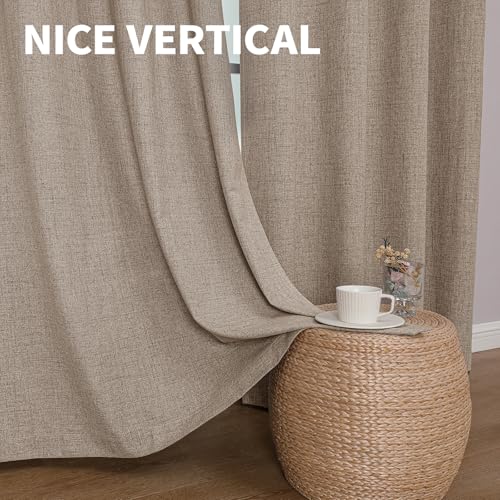 CUCRAF 100% Blackout Window Curtains 63 inches Long 2 Panels Set, Faux Linen Look Thermal Insulated Grommet Drapes, Room Darkening Curtain for Bedroom Living Room(W52 x L63 Inch, Light Khaki) - color: Light Khaki, size: 52"W x 63"L (Pack of 2)