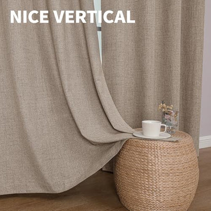 CUCRAF 100% Blackout Window Curtains 63 inches Long 2 Panels Set, Faux Linen Look Thermal Insulated Grommet Drapes, Room Darkening Curtain for Bedroom Living Room(W52 x L63 Inch, Light Khaki) - color: Light Khaki, size: 52"W x 63"L (Pack of 2)