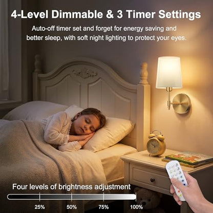 Battery Operated Wall Sconces Set of 2, Wireless Rechargeable Dimmable Wall Light with 15000mAh RGB Bulb and Remote for Bedroom, Living Room, Hallway, Gold, 13.4in | Wireless Rechargeable 3 Color Temperature Dimmable Magnetic Bulb Wall Light for Bedroom,