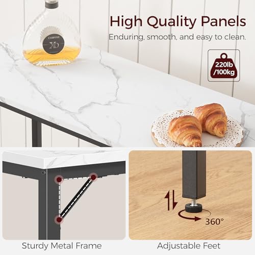 MAHANCRIS Narrow Bar Table, 63-Inch Pub Table for Dining Room, Counter Bar Tables with Sturdy Metal Frame, Connectable Bar Table, Multifunctional Console Table, Marble and Black BTHM1601 - color: Marble and Black