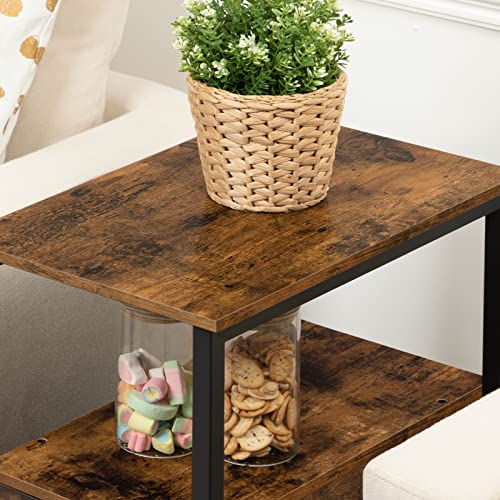 HOOBRO End Table, Narrow Chairside Table with Drawer and Open Storage Shelf, Nightstand for Small Spaces, Stable and Sturdy Construction, Wood Look Accent Furniture, Rustic Brown and Black BF548BZ01G3 - color: Rustic Brown + Black