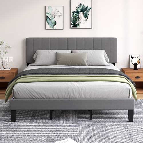 King Size Bed Frame with Velvet Upholstered Platform Bed and Wooden Slats Support, Adjustable Height Headboard/No Box Spring Needed/Easy Assembly/Mattress Foundation - color: Velvet-dark Grey, size: King (U.S. Standard)