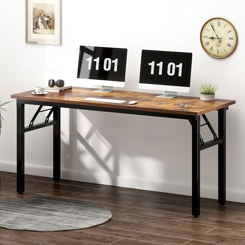 Need Computer Desk Office Desk 55 inches Folding Table Computer Table Workstation No Install Needed, Rustic Brown - color: Rustic Brown, size: 55 inches