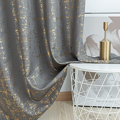 Taisier Home Gold Foil Print Linen Textured Curtains Geometric Dots Pattern Design Curtains for Nursery Toy Room Thermal Insulated Window Treatment 2 Panels 45" L,Dark Grey and Gold Drapes Print - color: Greyish Green/Gold, size: 52"W x 45"L (Pack of 2)