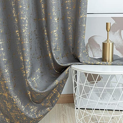 Taisier Home Gold Foil Print Linen Textured Curtains Geometric Dots Pattern Design Curtains for Nursery Toy Room Thermal Insulated Window Treatment 2 Panels 45" L,Dark Grey and Gold Drapes Print - color: Greyish Green/Gold, size: 52"W x 45"L (Pack of 2)