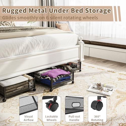 Under Bed Storage on Wheels, Upgraded 31.5 inch Large Rolling Under Bed Storage, Metal Foldable Underbed Drawers Organizer Tool-free Assembly Underbed Shoes Clothes Organize - size: 1 Pack (31.5×15.7")