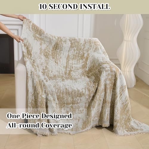 Small Couch Cover Oversized Recliner Covers Washable Armchair Sofa Cover for Dog, Chenille Khaki Abstract Geometric Jacquard Sofa Throw Cover Durable Modern Single Sofa Slipcovers, 71" X 91" - color: U-khaki Abstract, size: 71"x 91"