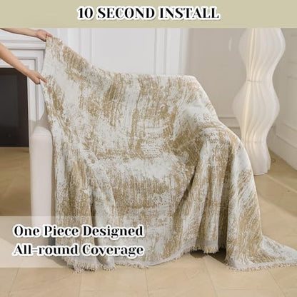 Small Couch Cover Oversized Recliner Covers Washable Armchair Sofa Cover for Dog, Chenille Khaki Abstract Geometric Jacquard Sofa Throw Cover Durable Modern Single Sofa Slipcovers, 71" X 91" - color: U-khaki Abstract, size: 71"x 91"