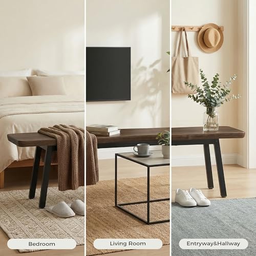 FUQARHY 59” Farmhouse Dining Bench Pair of 2, Long Kitchen Benches | 6-8 Person, Long Kitchen Table Benches, Entryway Bench, Indoor Bench Walnut - color: Walnut