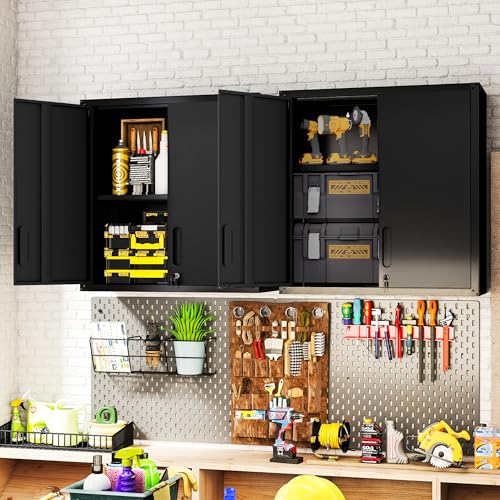 Garage Wall Cabinet,29.5" W Wall Mounted Garage Cabinets with Adjustable Shelf,Heavy Duty Lockable Metal Cabinet,Secure Hanging Tool Cabinet for Basement,Laundry Room,Basement,Workshop,Black - color: Black, size: Wall-2 Doors