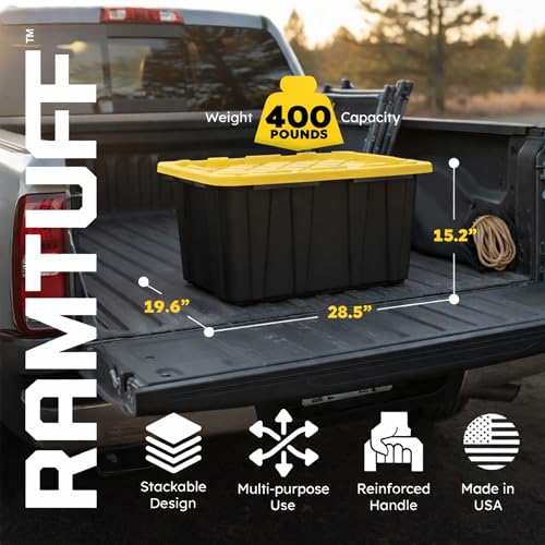 Heavy Duty Stackable Storage Container with Lid, 27 Gallon, 6-Pack | Weather-Resistant Organization Tote with Snap-Tight Lid, for Garage, Basement, Attic, Shed, Closet & Moving - size: 6 Pcs