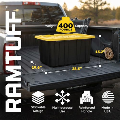Heavy Duty Stackable Storage Container with Lid, 27 Gallon, 6-Pack | Weather-Resistant Organization Tote with Snap-Tight Lid, for Garage, Basement, Attic, Shed, Closet & Moving - size: 6 Pcs