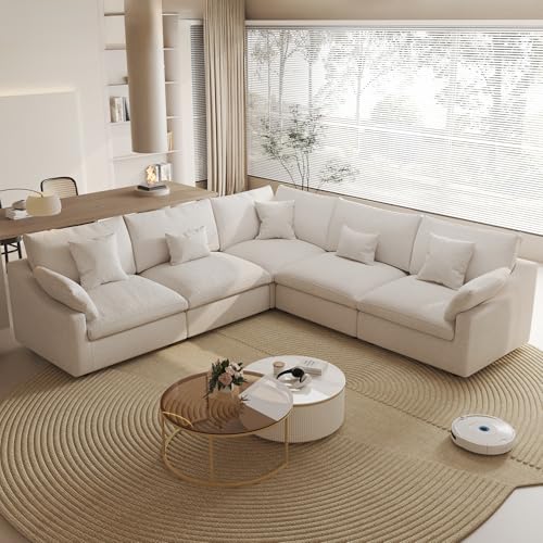 Cloud Couch Modular Sectional Sofa,119inch V Shaped Sofa,Down Filled 5 Seater Convertible Living Room Sets,Cover Washable and Replaceable Couches for Living Room,White - color: White, size: V Shaped Seater