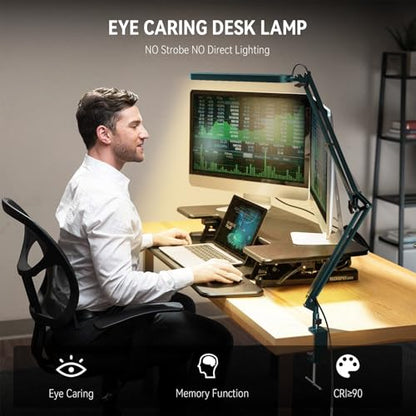 Desk Lamp - LED Desk Light - 5 Color Modes X 11 Brightness Levels - Adjustable Swing Arm - Timmer & Memory Function - 12W Lamp for Desk - Green - style: Green swing arm