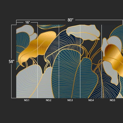 Golden Leaf wall murals Peel and Stick Modern Wallpaper for Bedroom Living Room - 58"x80" - color: W01, size: 58"x80"