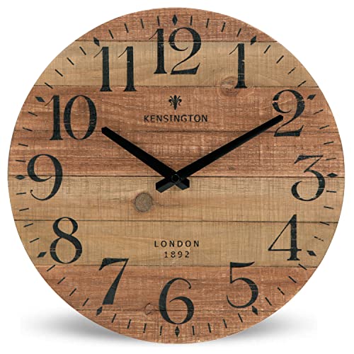 NIKKY HOME Rustic Farmhouse Wood Wall Clock - 12 Inch Battery Operated Silent Non Ticking Distressed Wooden Shiplap Clock for Kitchen, Living Room, Bedroom, Bathroom - color: Natural Wood