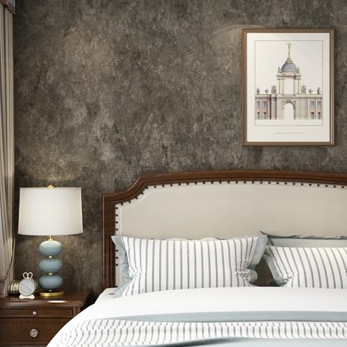 3yecao 31"×354" Big Roll Large Size Extra Wide Thick Dark Brown Tan Grey Concrete Wallpaper Peel and Stick Vinyl Waterproof Glossy Charcoal Taupe Gray Concrete Cement Contact Paper for Bedroom Walls - color: Dark Brown Grey, size: 31" x 354"