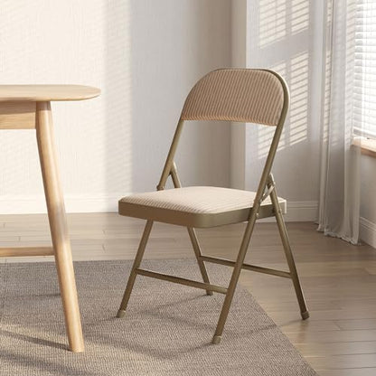 Nazhura 4 Pack Folding Chairs, Fabric Dining Chair Set with Padded Cushion and Back, Indoor Outdoo Seat for Home Office Events Wedding Party (Oatmeal Strip Fabric Seating) - color: Oatmeal Strip Fabric