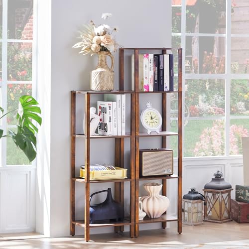 YUFAM 4-Tier Tall Slim Bookshelf, Small Bookcase for Small Spaces, Brown - color: Brown, size: 4-Tier