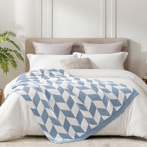 Snuggle Sac Chevron Throw Blanket for Couch, Reversible Super Soft Warm Blankets Cozy Knit Fuzzy Plush Lightweight Throws for Sofa, Bed, Camping, Blue, 50x60 inches - color: Chevron Blue, size: Throw (50"x60")