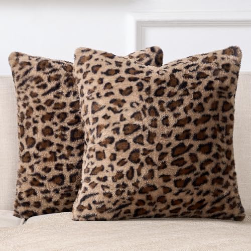 Cheetah Pillow Covers 20x20, Faux Fur Leopard Pillow Covers Set of 2, Soft Fluffy Double-Sided Decorative Cheetah Print Throw Pillowcases for Couch Sofa and Room Decor - size: 20" x 20" (Pack of 2)