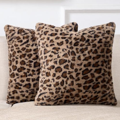 Cheetah Pillow Covers 20x20, Faux Fur Leopard Pillow Covers Set of 2, Soft Fluffy Double-Sided Decorative Cheetah Print Throw Pillowcases for Couch Sofa and Room Decor - size: 20" x 20" (Pack of 2)