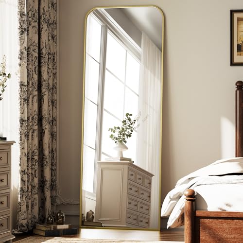 Full Length Mirror 65"x24" Arched Floor Standing Large Mirrors | Full Body Mirror with Stand - with Aluminum Frame for Bedroom Living Room, Gold - color: Gold, size: 65"L x 24"W